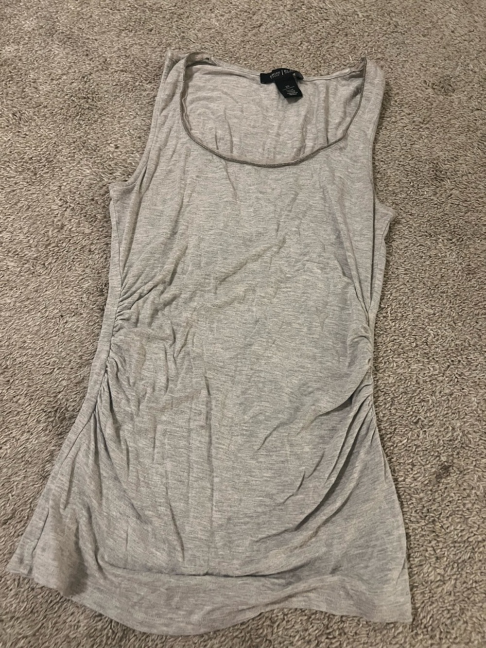 White House Black Market Gray Sleeveless Ruched Tank Top XS Embellished Neckline